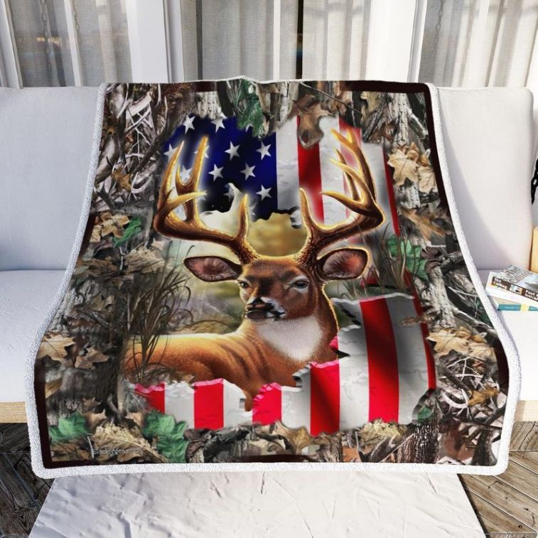 American Flag Deer Comfy Sofa Throw Blanket