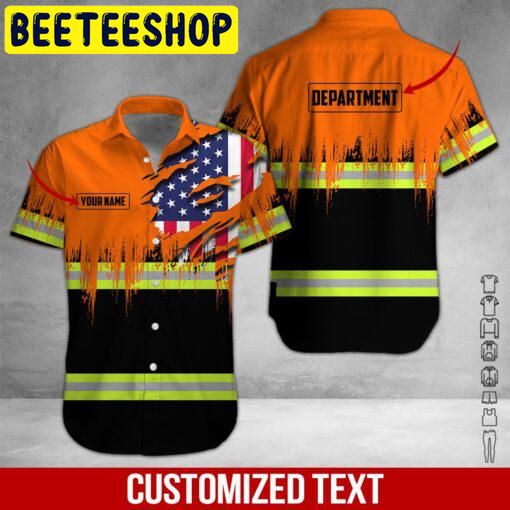 American Flag Heavy Equipment Workwear Custom Name Hawaiian Shirt 3215