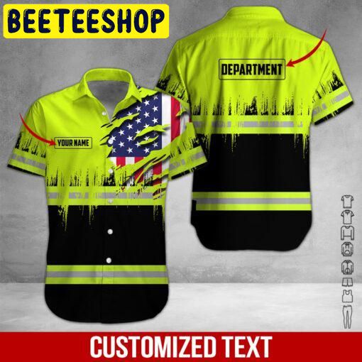 American Flag Heavy Equipment Workwear Custom Name Hawaiian Shirt 3615