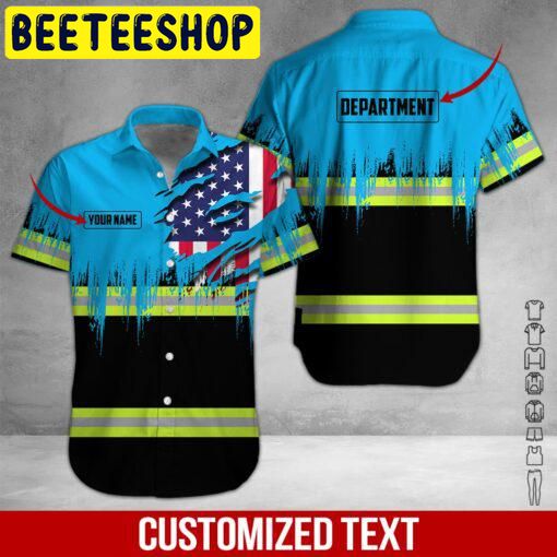 American Flag Heavy Equipment Workwear Custom Name Hawaiian Shirt 6841