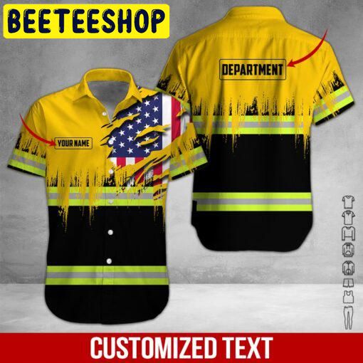 American Flag Heavy Equipment Workwear Custom Name Hawaiian Shirt 9423