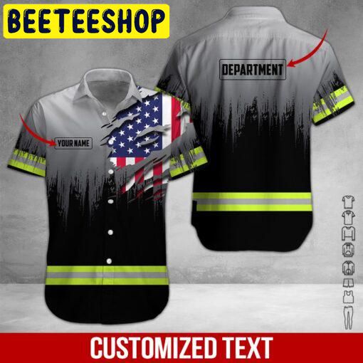 American Flag Heavy Equipment Workwear Custom Name Hawaiian Shirt