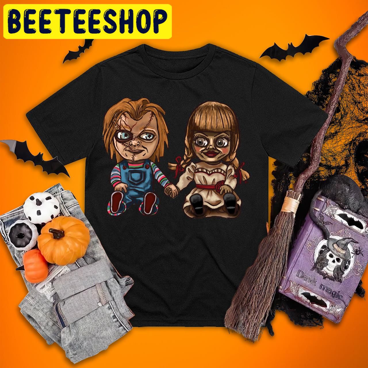 Anniversaire Chucky N Annabelle Old Birthday In Love Retro Halloween Trending Unisex T-Shirt