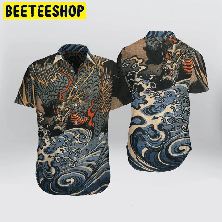 Art Japanese Aesthetic Ukiyoe Dragon Kanagawa Trending Hawaiian Shirt