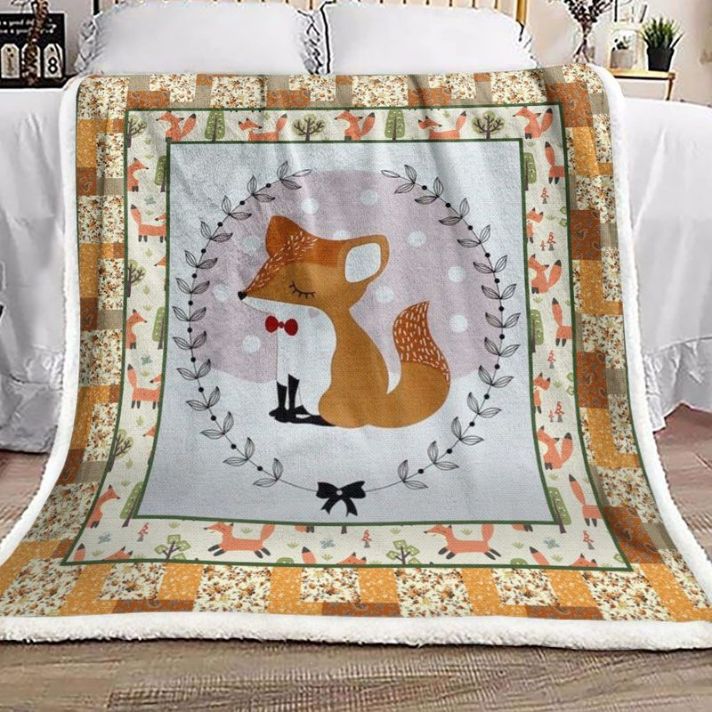 Baby Fox Wears A Black Bow Trees Comfy Sofa Throw Blanket