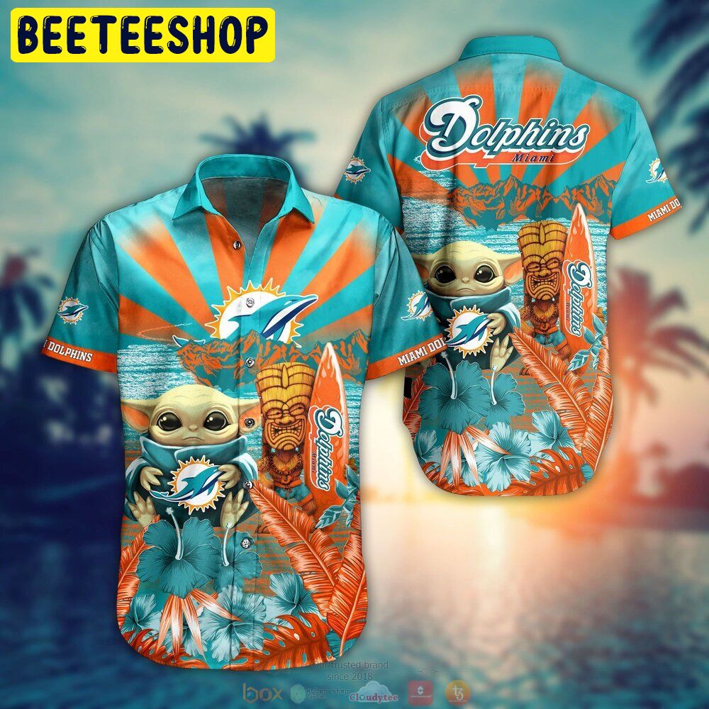 Baby Yoda Miami Dolphins NFL and Shorts 3D Hawaiian Shirt