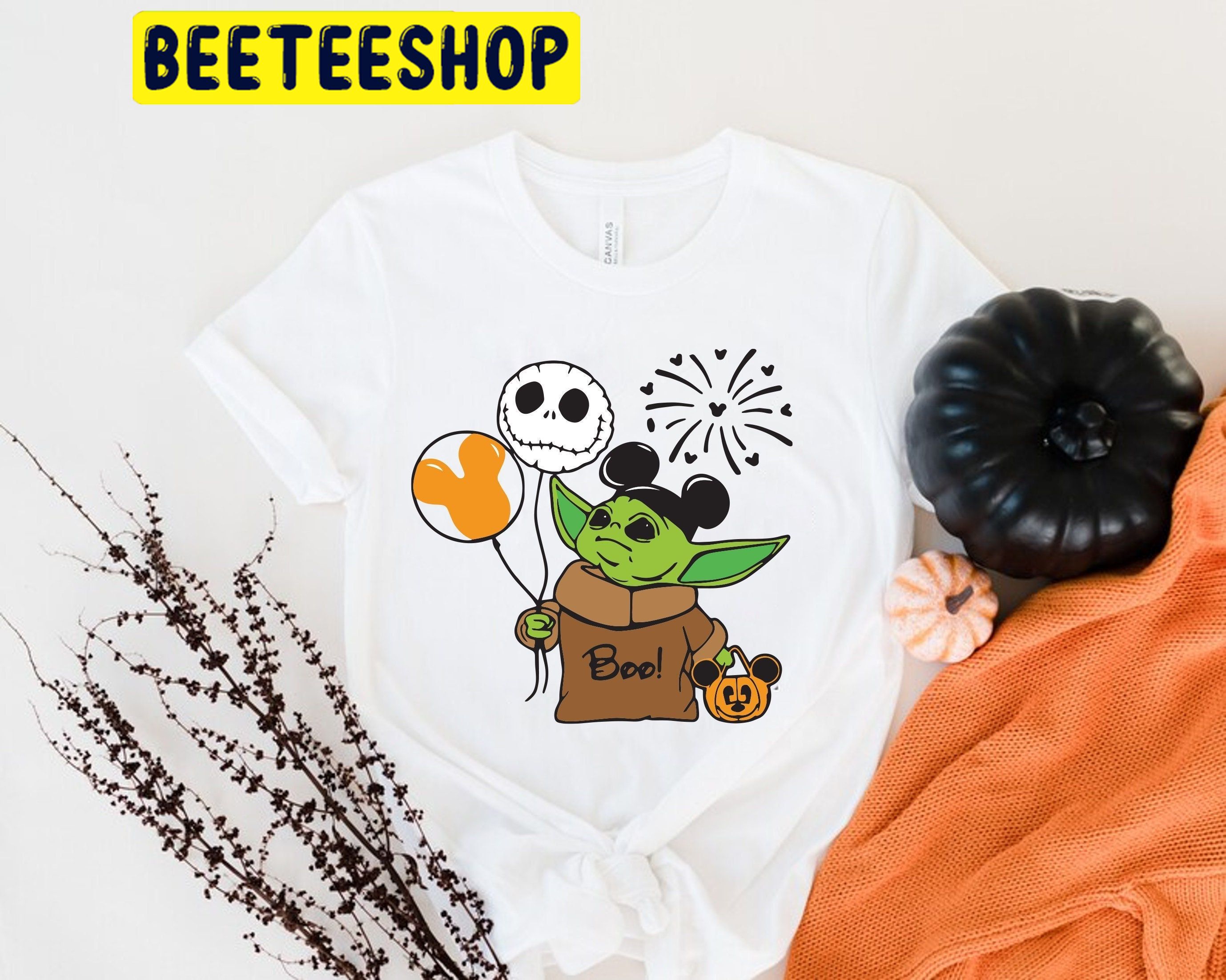 Baby Yoda Mickey Ear And Pumpkin HalloweenTrending Unisex Shirt