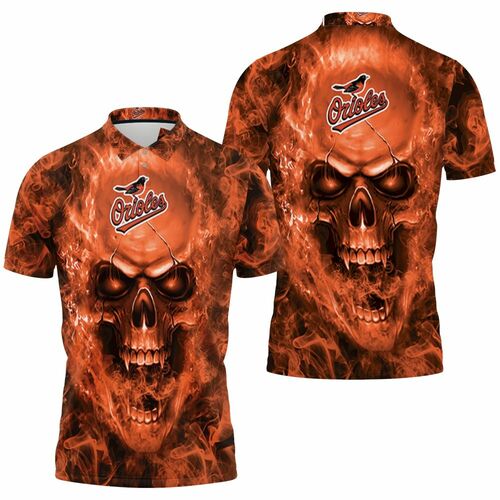 Baltimore Orioles Mlb Fans Skull 3D All Over Print Polo Shirt