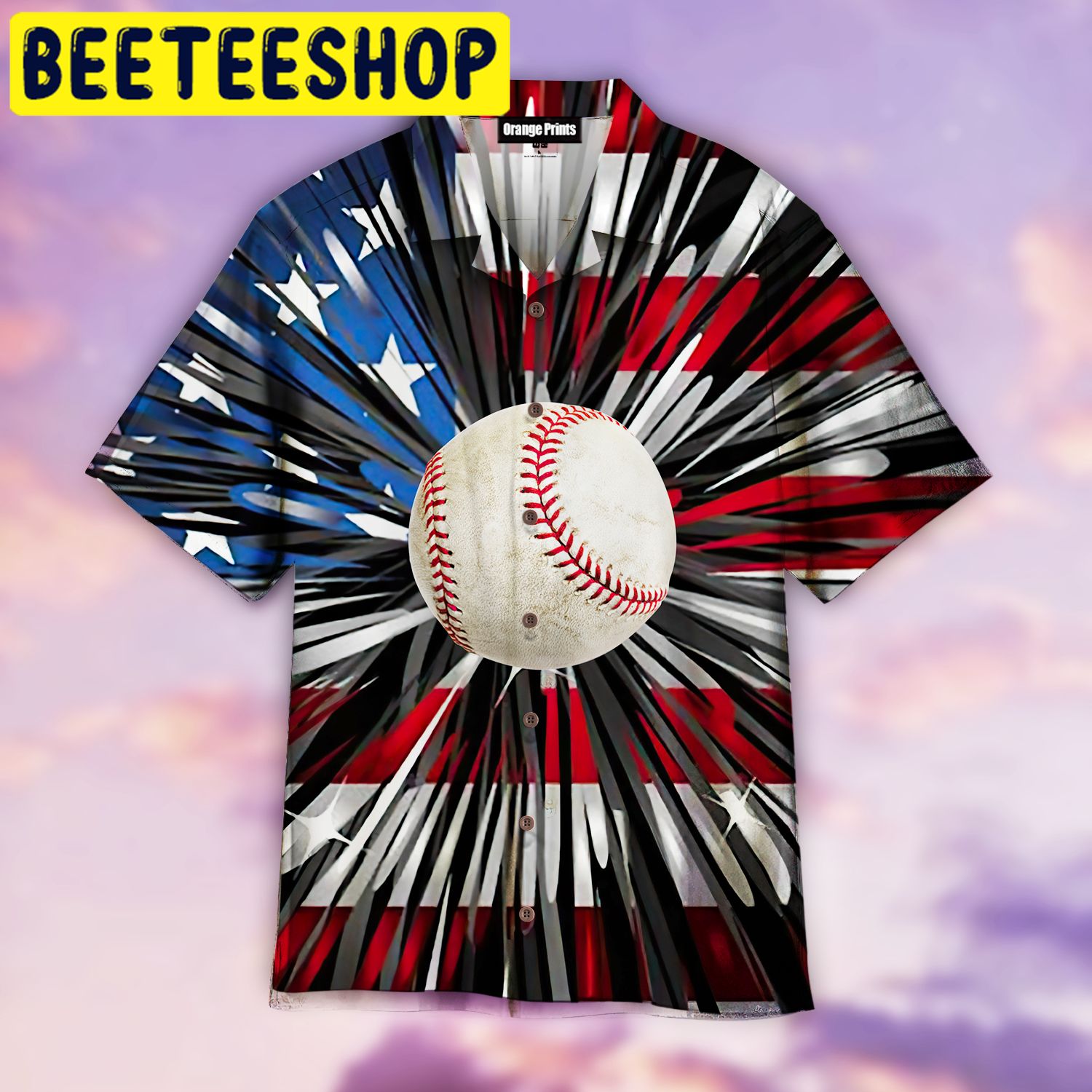 Baseball American Flag Hawaiian Shirt