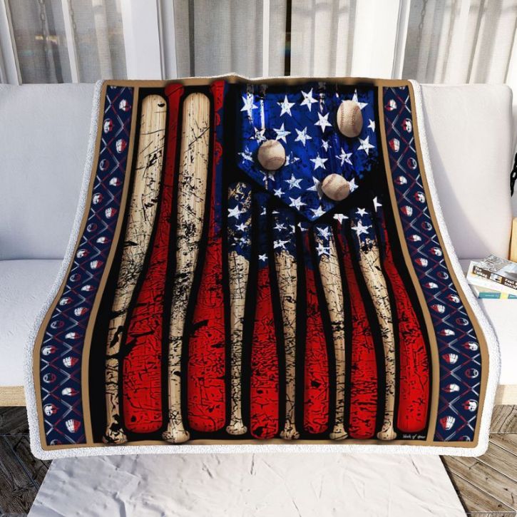 Baseball And American Flag Comfy Sofa Throw Blanket