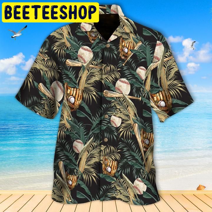 Baseball Tropical Green Hawaiian Shirt