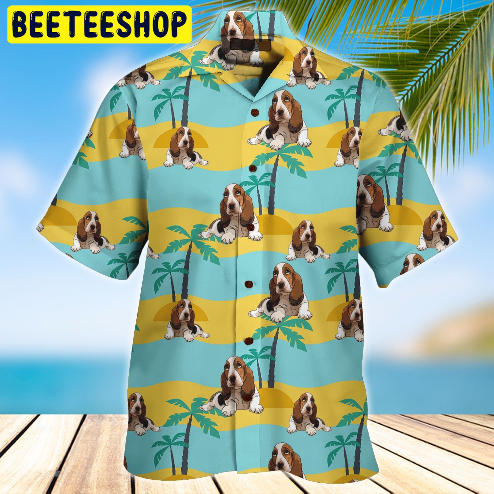 Basset Hound Yellow 3D All Over Printed Trending Hawaiian Shirt