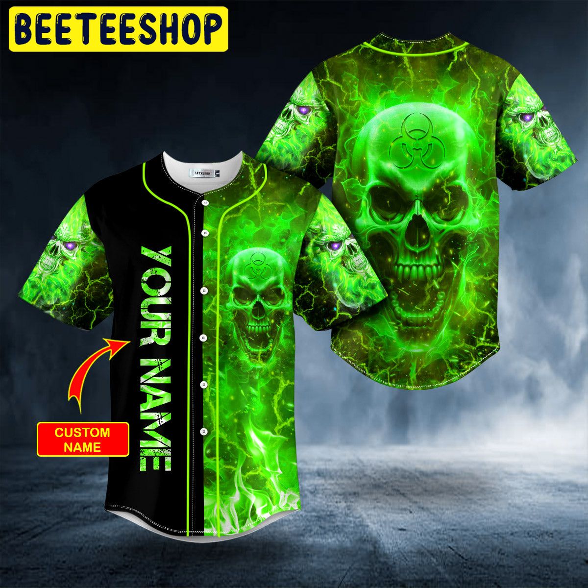 Biohazard Green Fire Skull Custom Trending Baseball Jersey