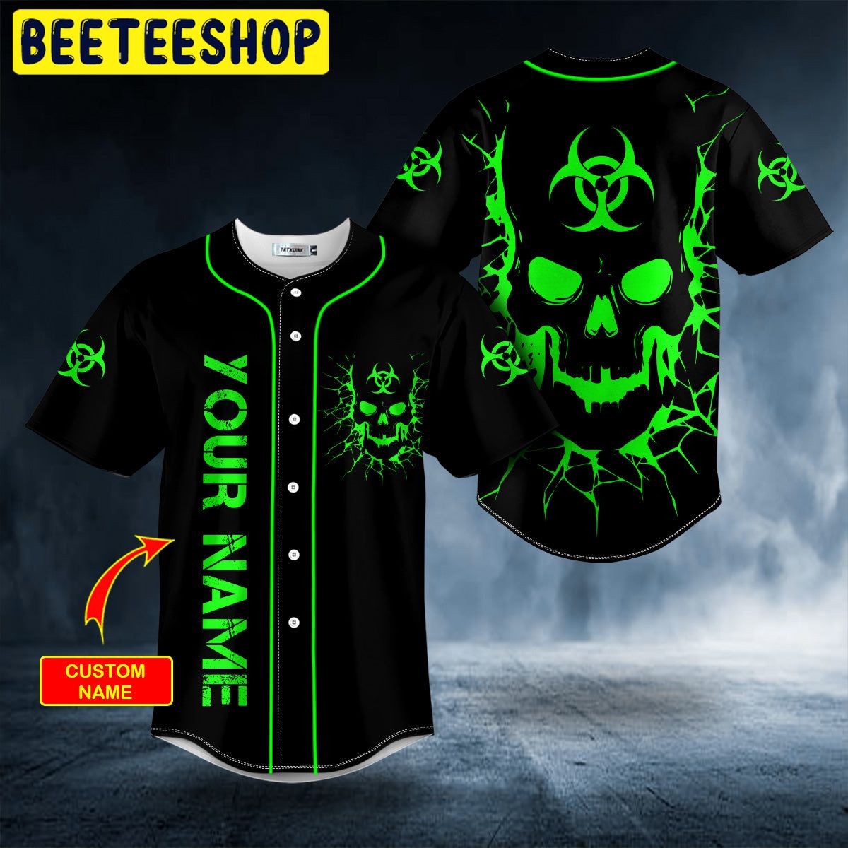Biohazard Symbol Green Flame Skull Custom Trending Baseball Jersey
