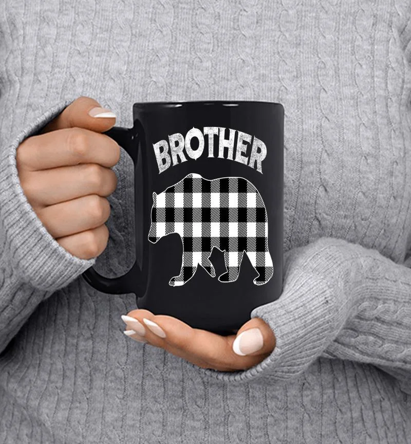 Black And White Buffalo Plaid Brother Bear Christmas Pajama Mug