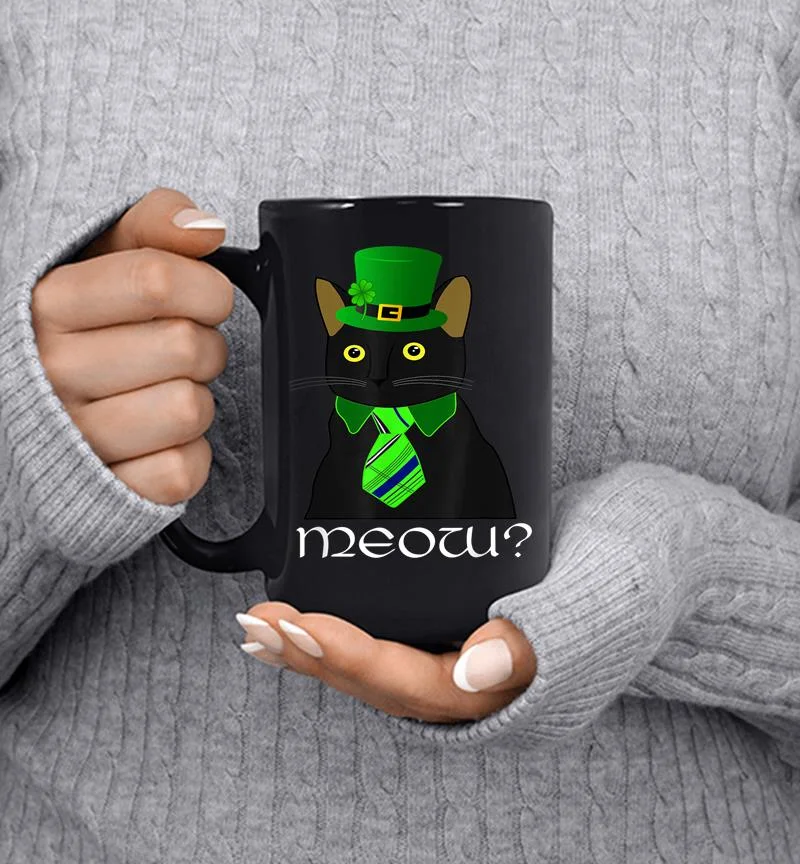 Black Business Cat Kitten St. Patricks Leprechaun Mug