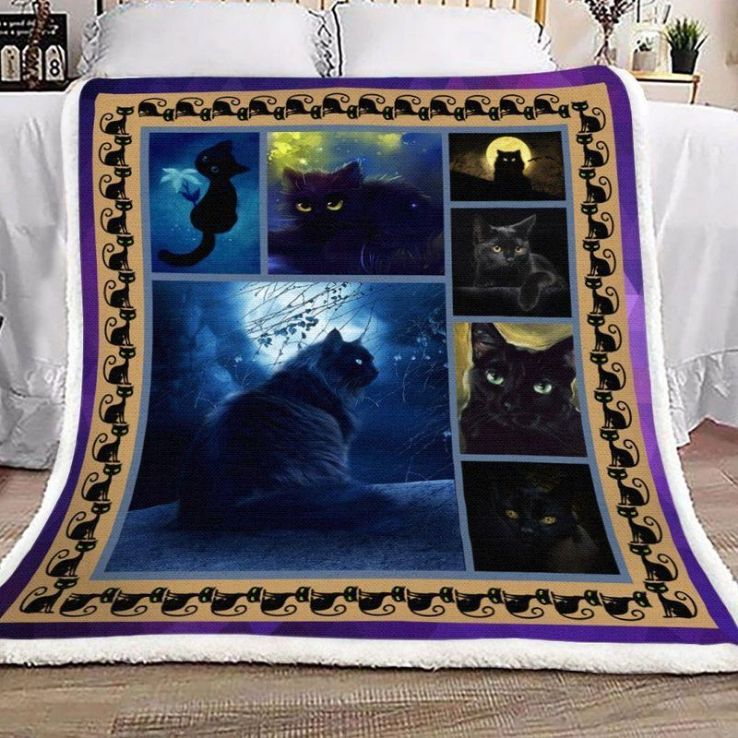 Black Cat And Moon Comfy Sofa Throw Blanket