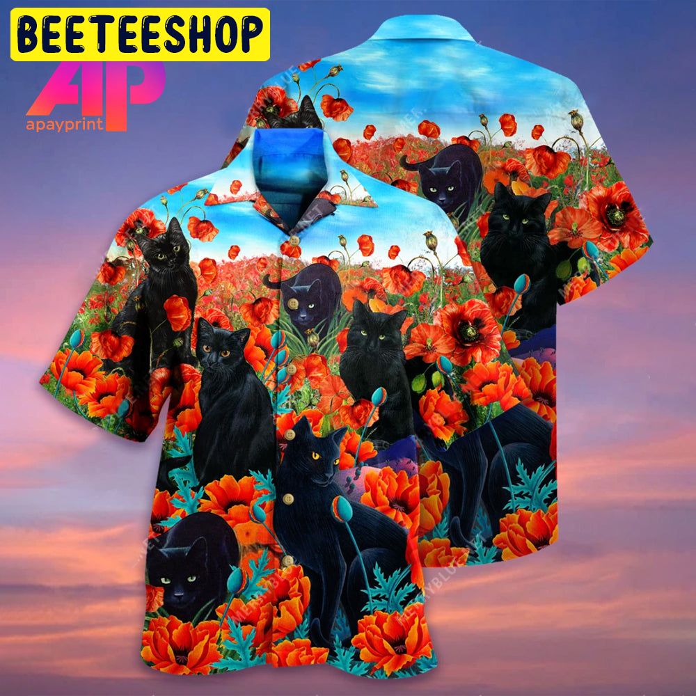 Black Cat Flower Trending Hawaiian Shirt