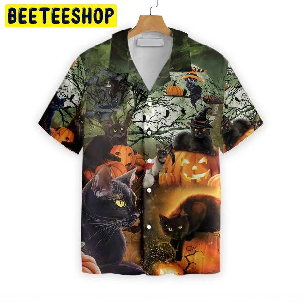 Black Cat & The Pumpkin Halloween Trending Hawaiian Shirt