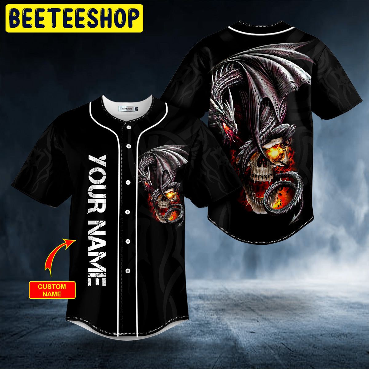 Black Gothic Dragon Fire Skull Custom Trending Baseball Jersey