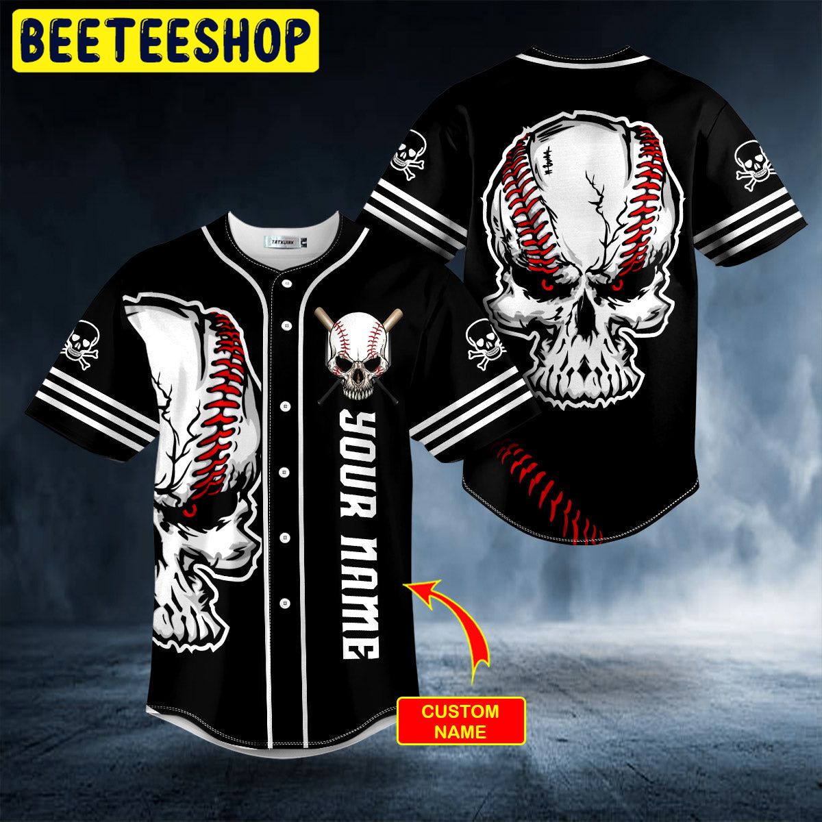 Black Pitch A Ball Skull Custom Trending Baseball Jersey