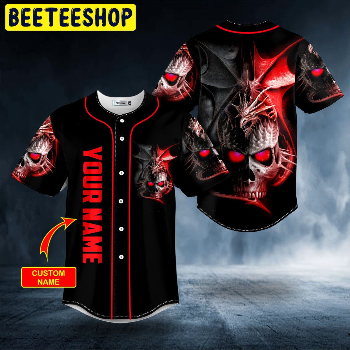 Black Red Dragon King Skull Custom Trending Baseball Jersey