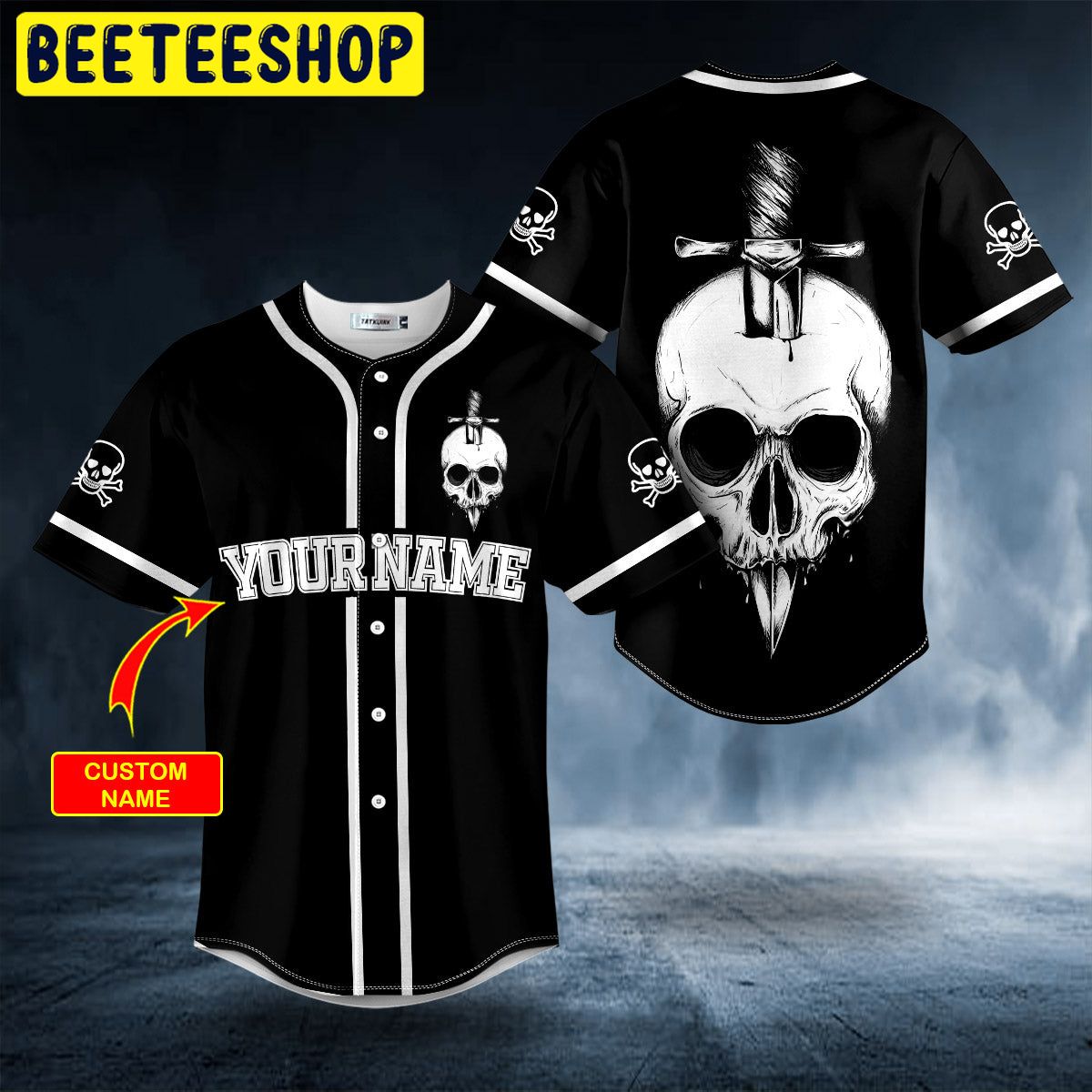 Black White A Knife Through A Skull Custom Trending Baseball Jersey