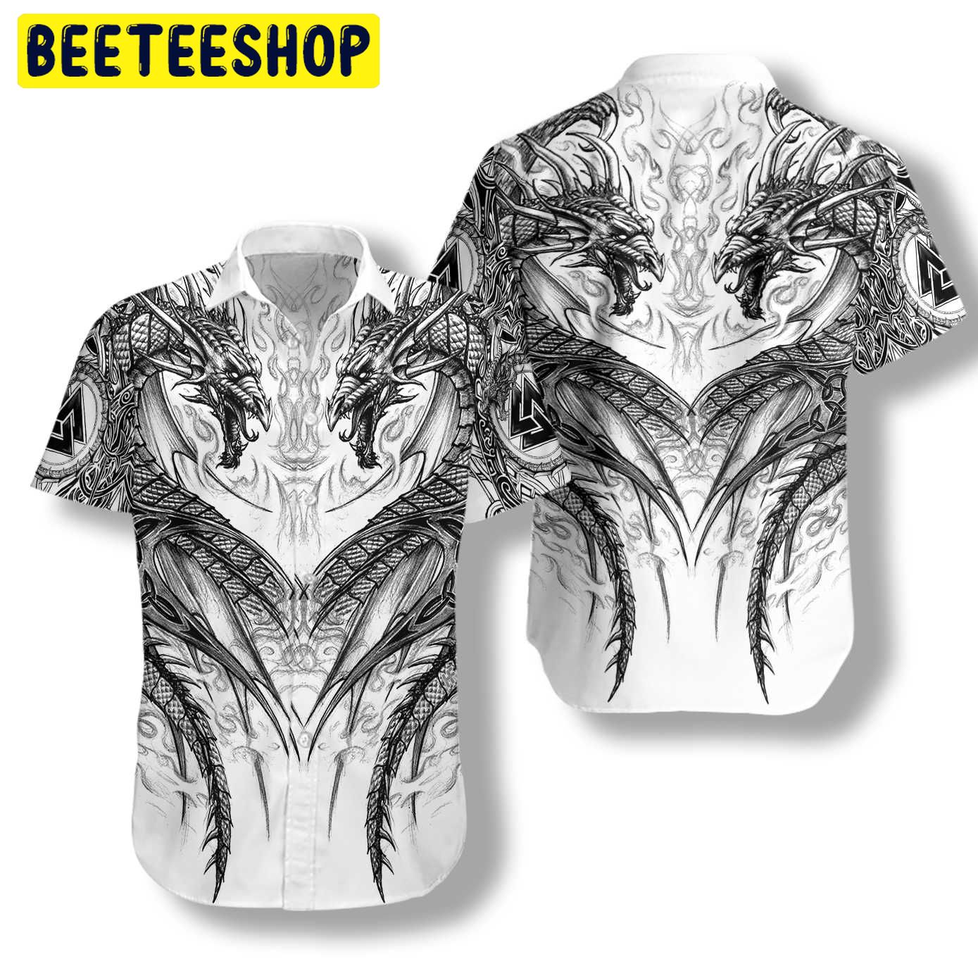 Black White Art Dragon Trending Hawaiian Shirt