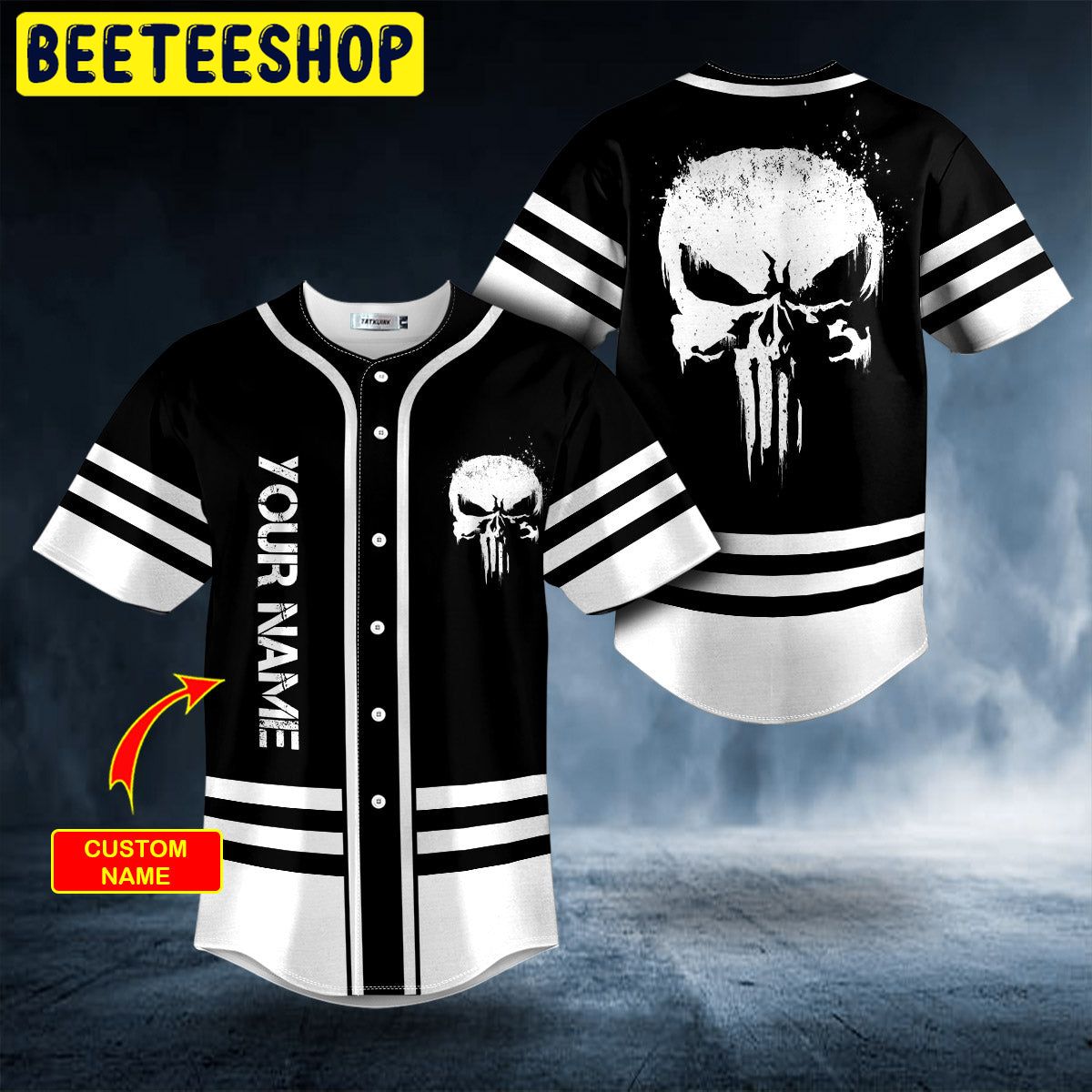 Black White Punisher Skull Custom Trending Baseball Jersey