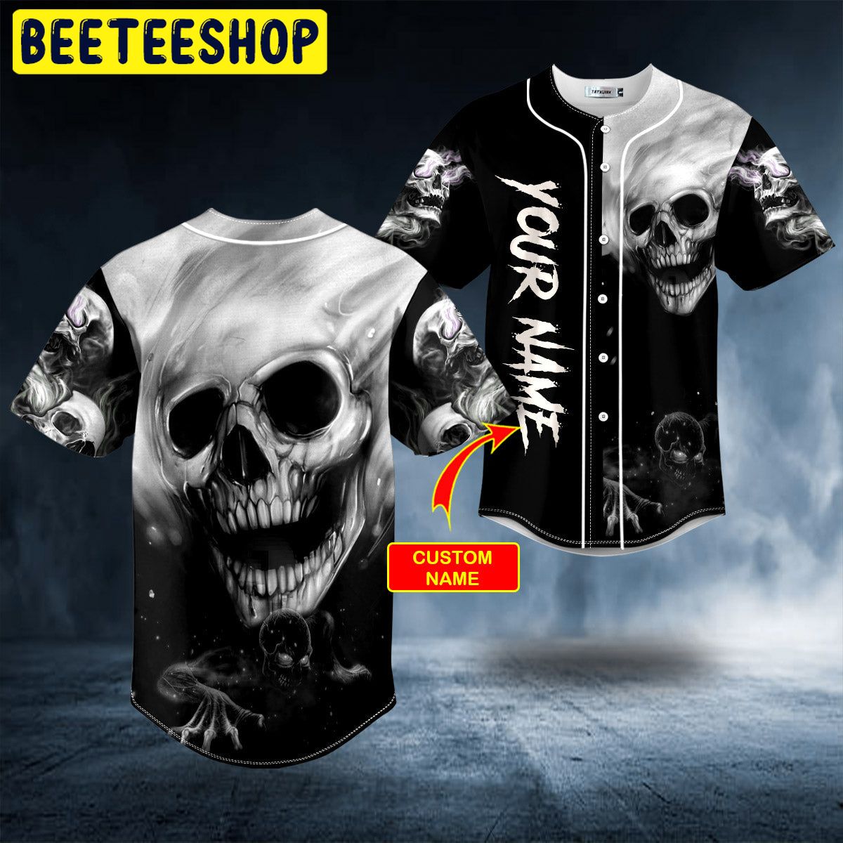 Black White Zombie Monster Motion Faded Skull Custom Trending Baseball Jersey