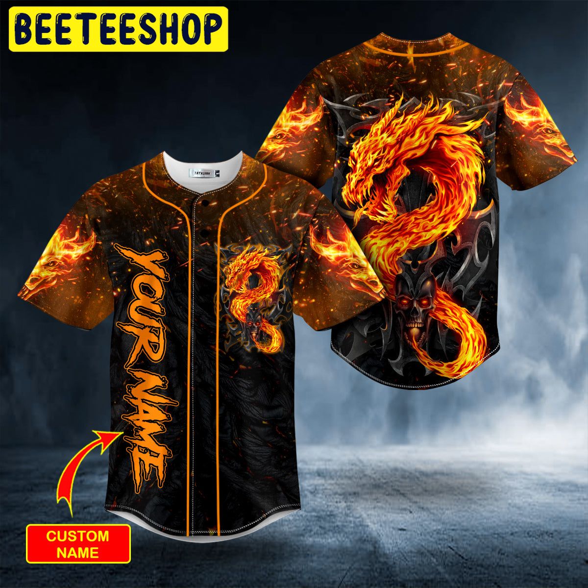 Blast Dragon Fire Skull Custom Trending Baseball Jersey