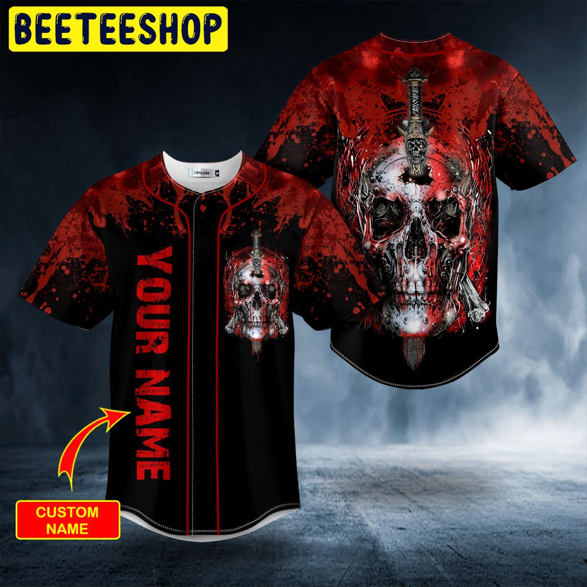 Blood Broken Sword Skull Custom Trending Baseball Jersey