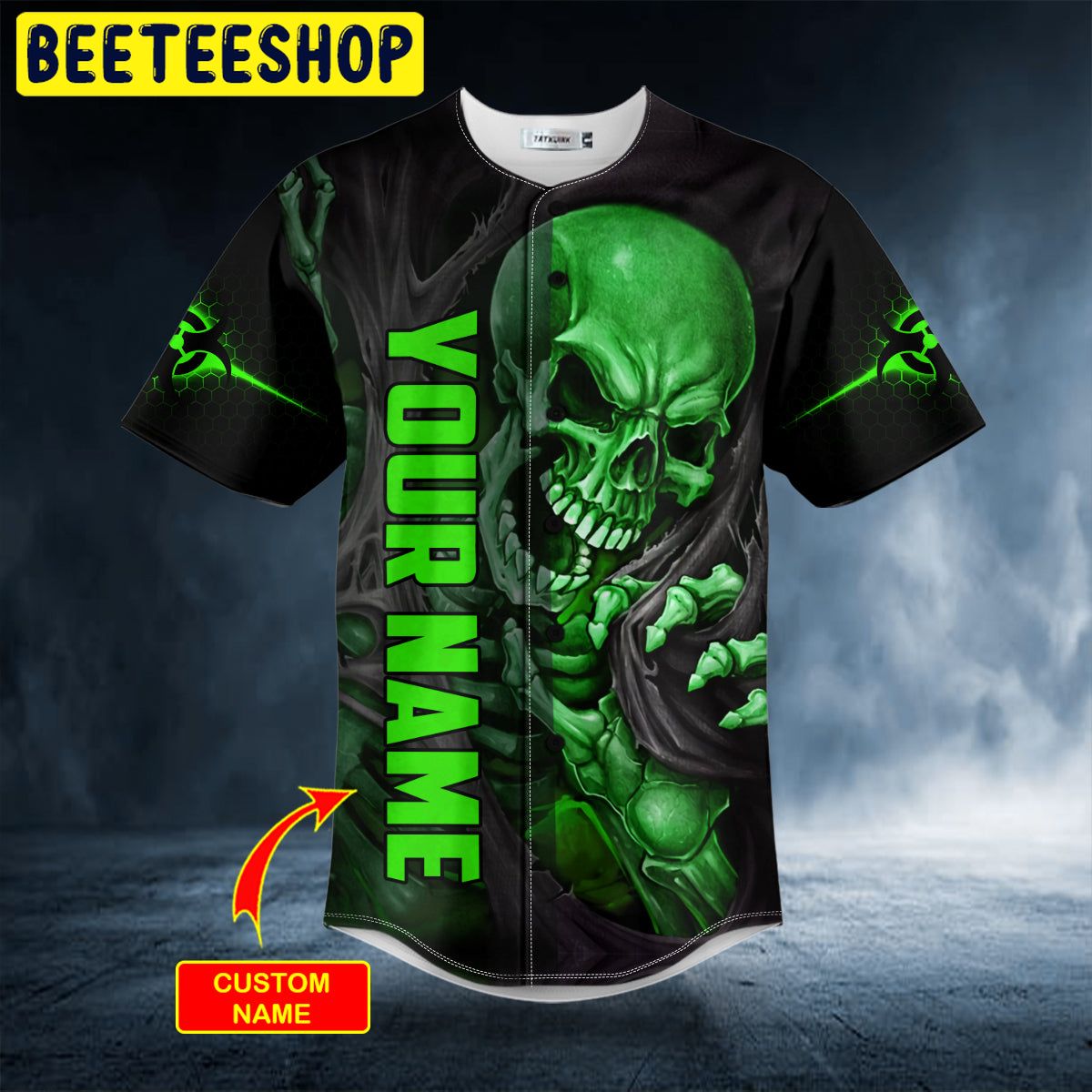 Custom Name Green Ghost Skull Baseball Jersey For Men And Women Gift  Halloween - Banantees