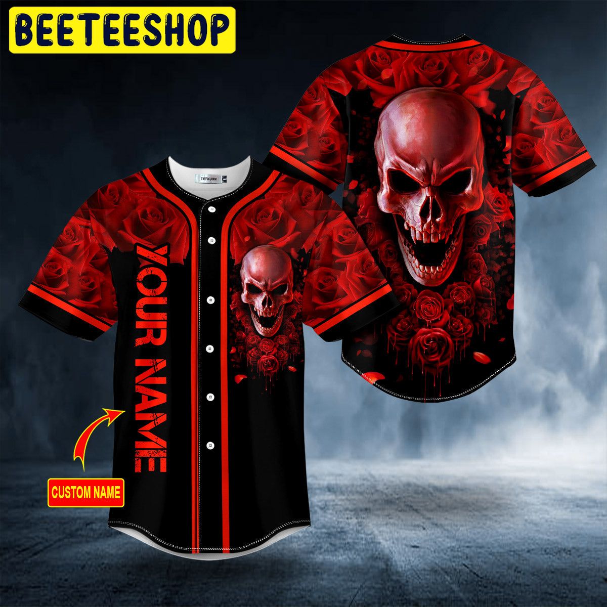 Blood Red Rose Skull Custom Trending Baseball Jersey