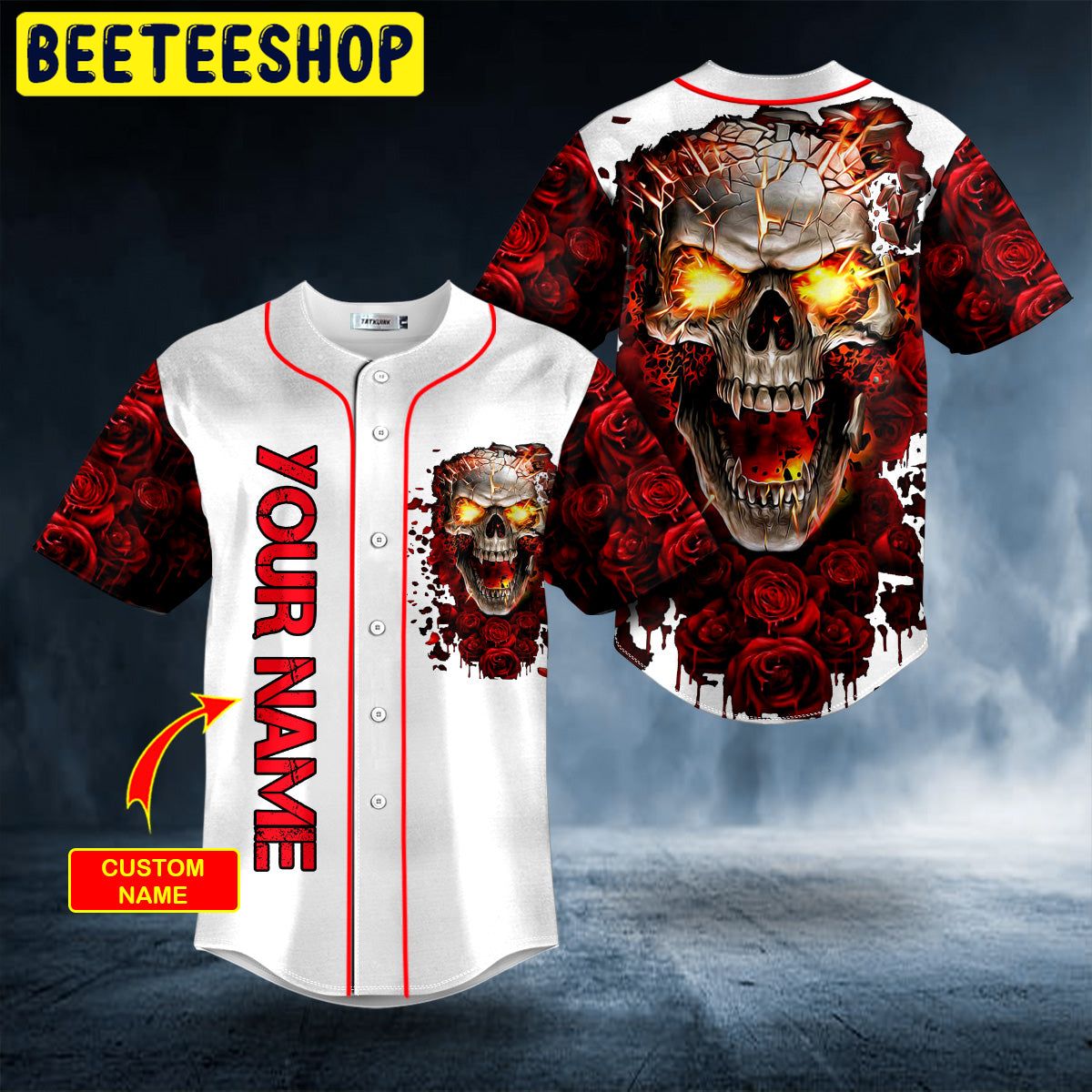 Blood Rose Fire Skull Custom Trending Baseball Jersey