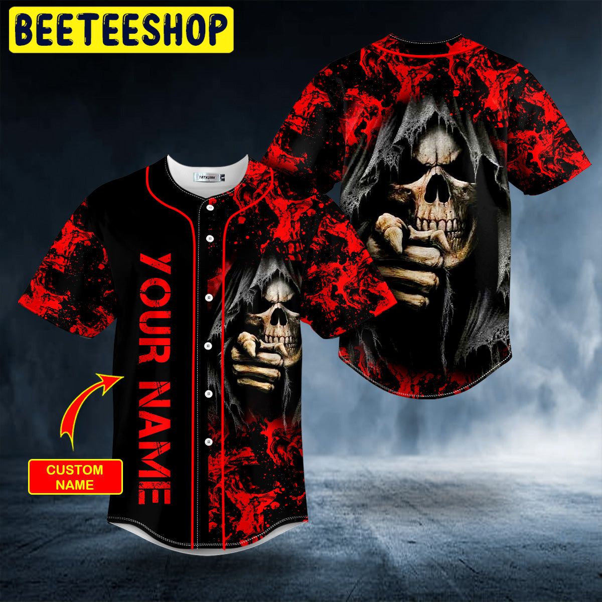 Bloody Grim Reaper Pointing Skull Custom Trending Baseball Jersey