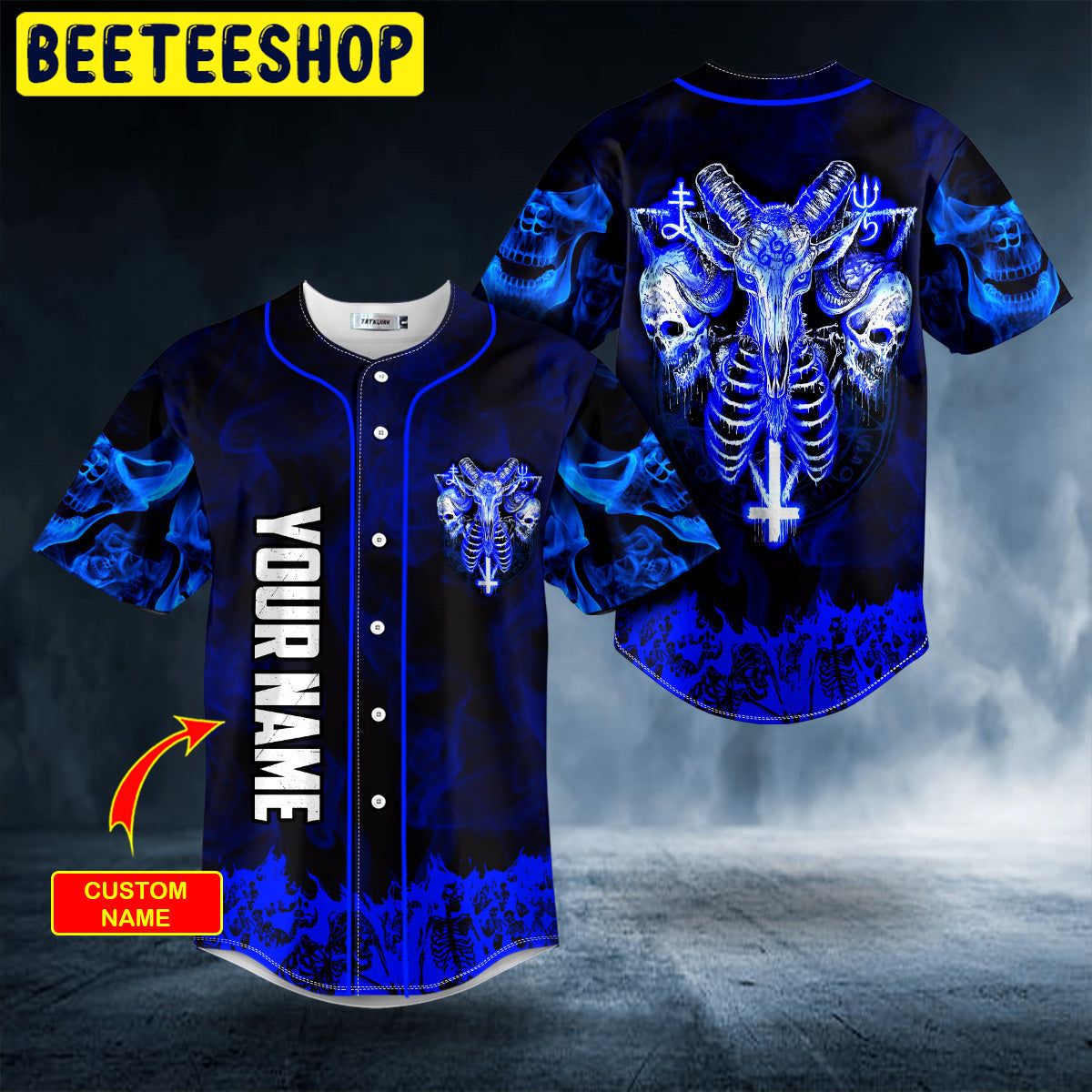 Blue Baphomet Evil Skull Custom Trending Baseball Jersey