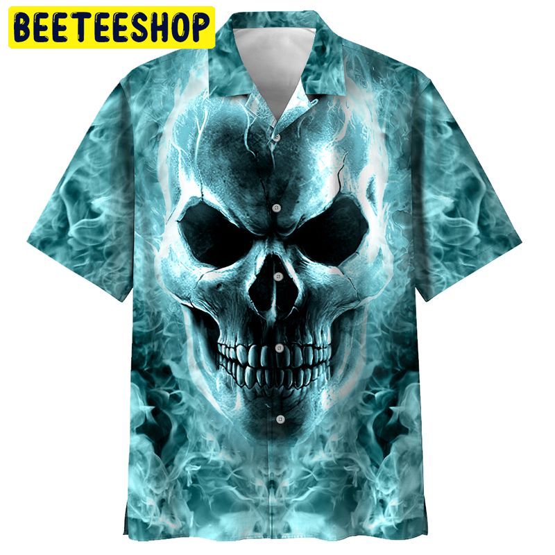 Blue Fire Skull 3D All Over Printed Trending Hawaiian Shirt