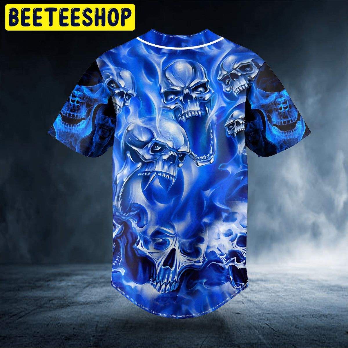 Blue Flame Pile Skull Trending Baseball Jersey - Beeteeshop