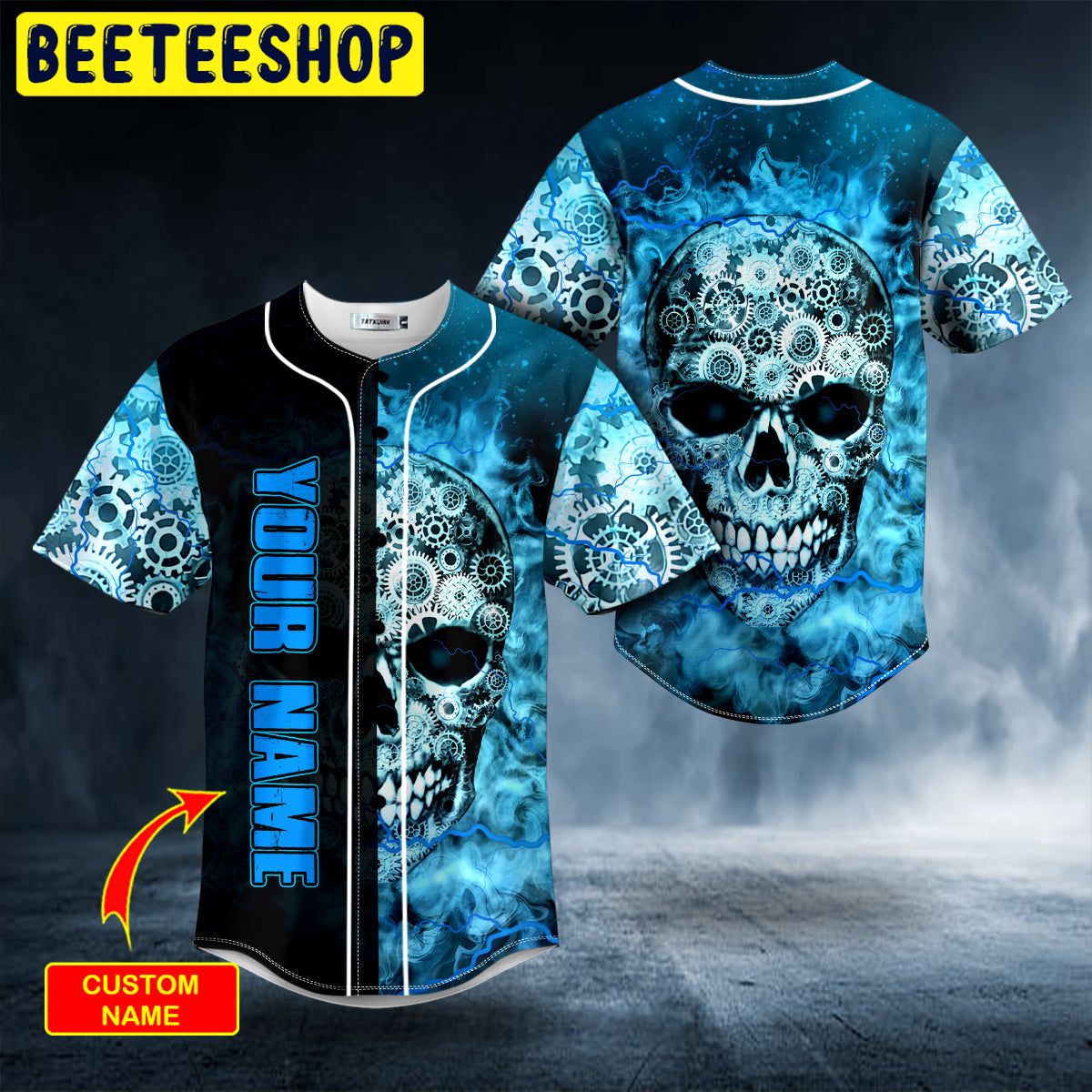 Blue Mechanism Gear Skull Custom Trending Baseball Jersey