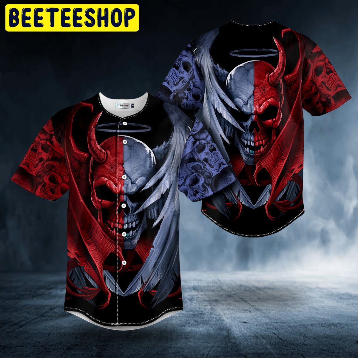 Blue Red Angelic Devil Skull Trending Baseball Jersey