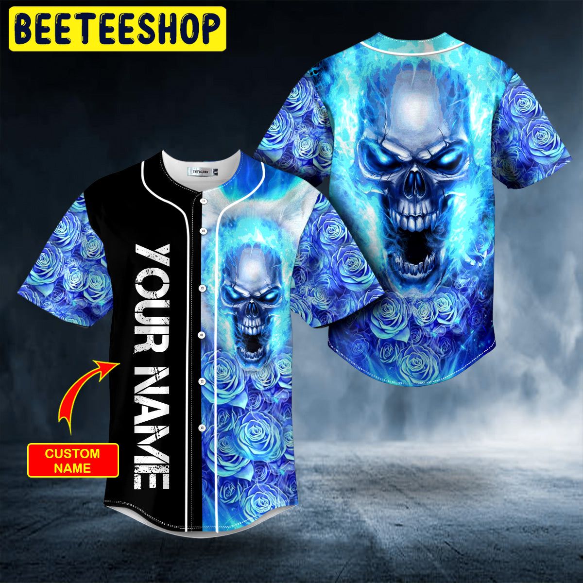 Blue Rose Burning Skull Custom Trending Baseball Jersey