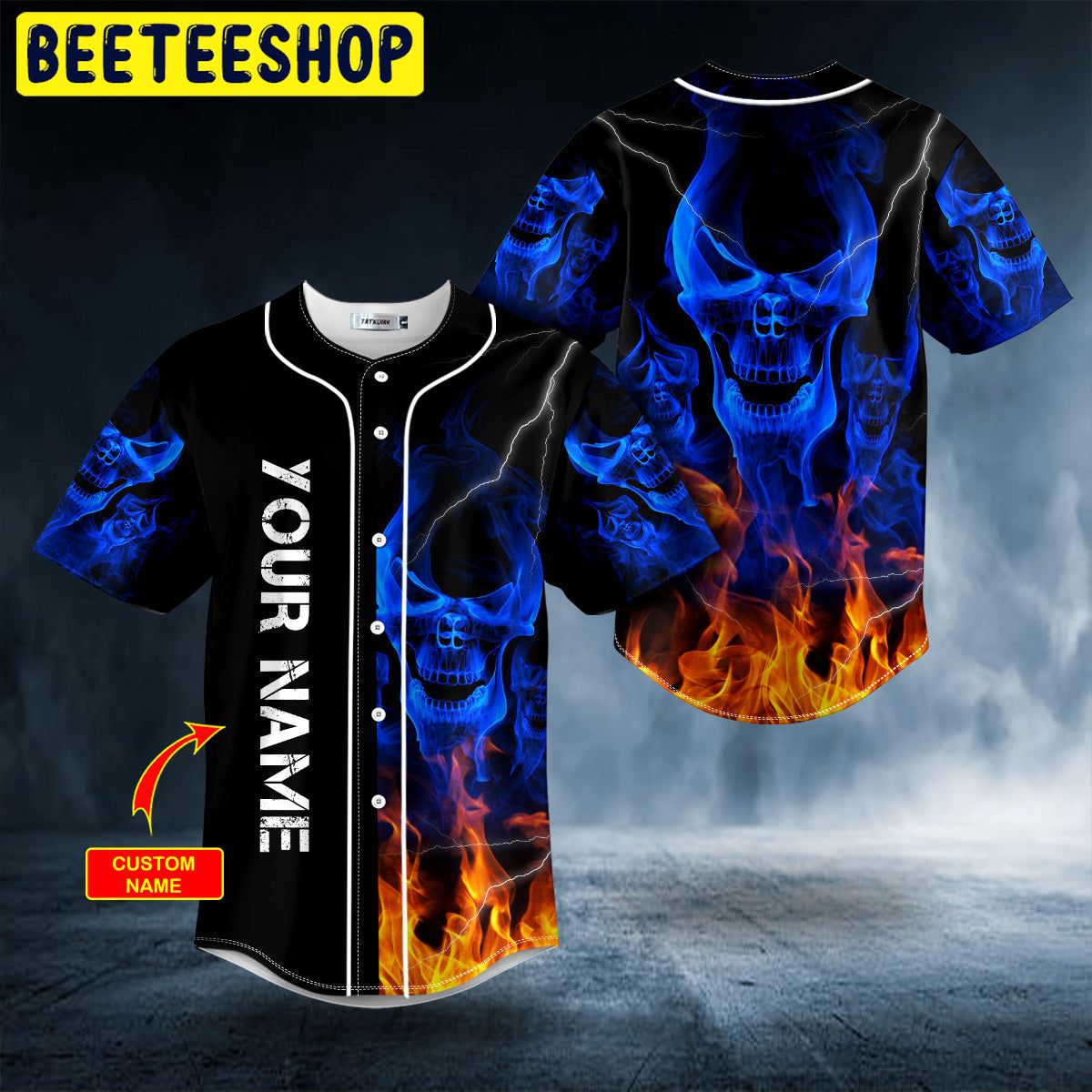 Blue Smoke Skeleton Fire Skull Custom Trending Baseball Jersey