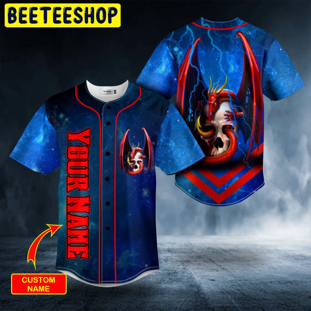 Blue Tentacle Dragon Skull Custom Trending Baseball Jersey