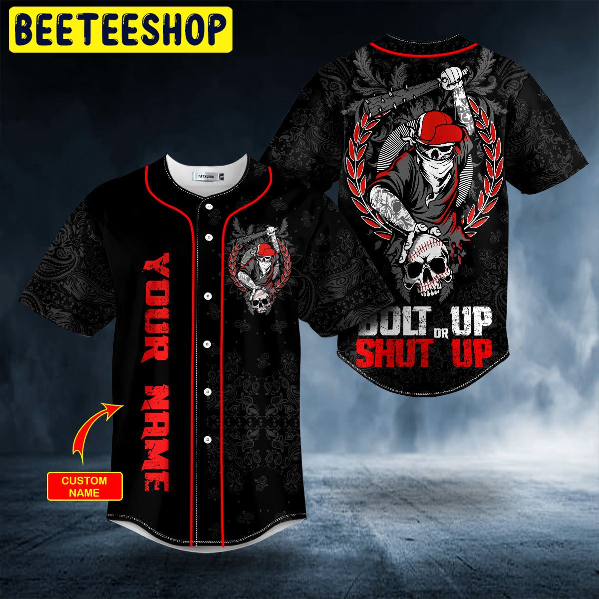 Bolt Up Or Shut Up Baseball Bat Skull Custom Trending Baseball Jersey