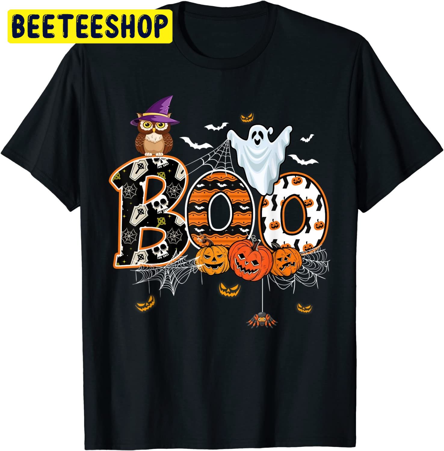 Boo Creepy Owl Pumpkin Ghost Funny Halloween Trending Unisex Shirt