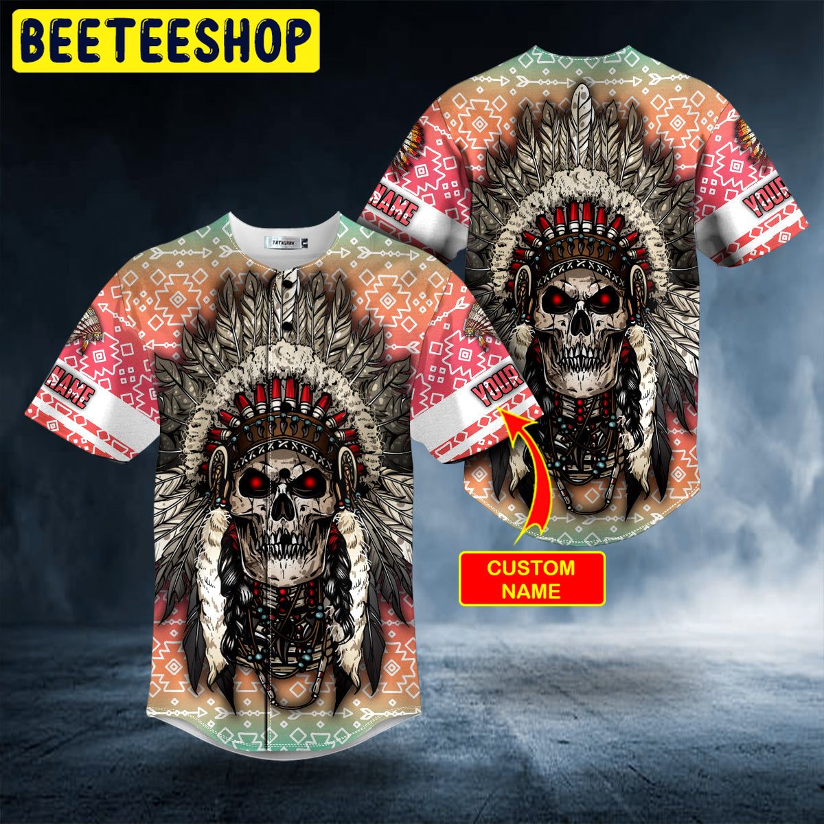 Brocade Pattern 2 Native Skull Custom Trending Baseball Jersey