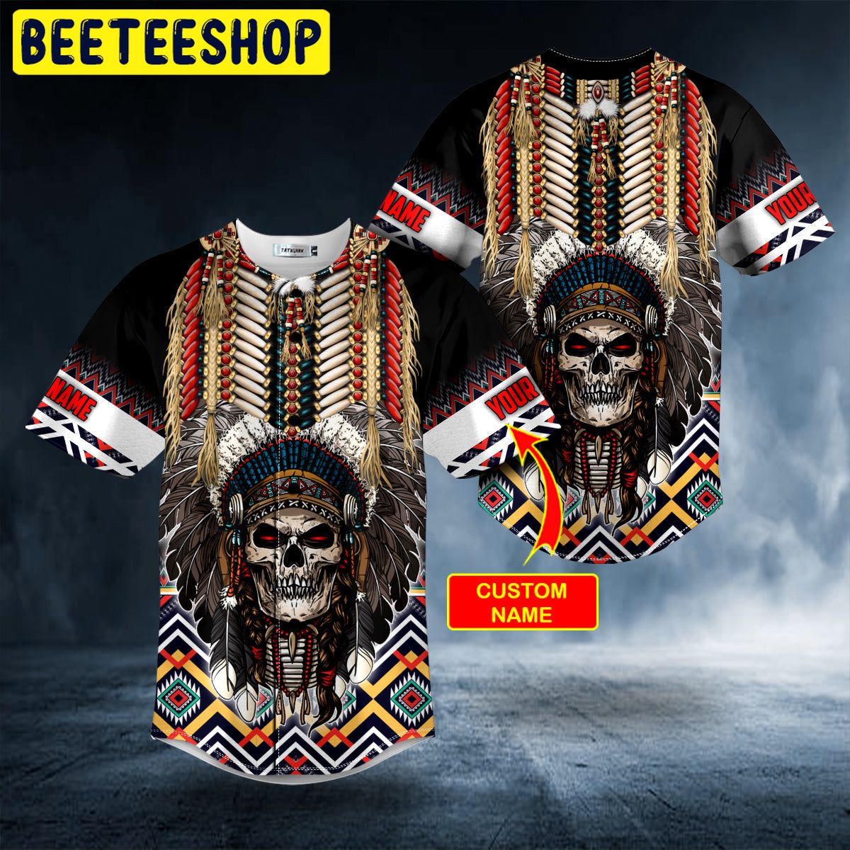 Brocade Pattern 4 Native Skull Custom Trending Baseball Jersey