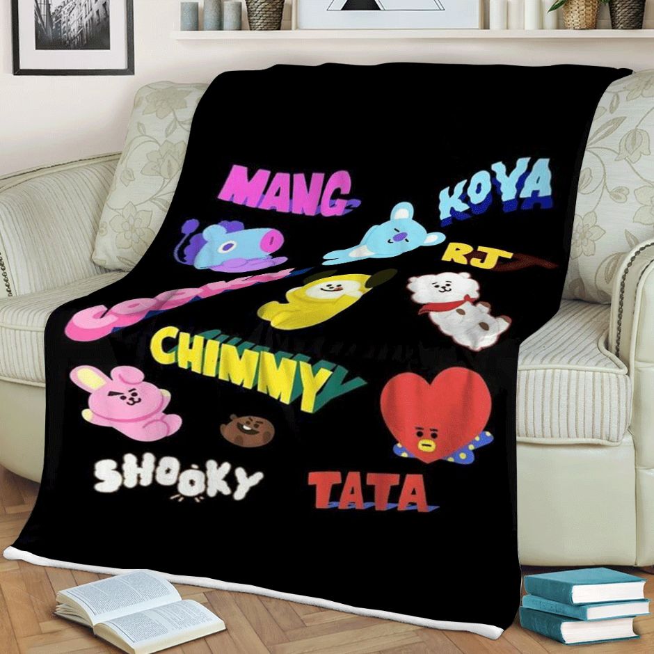 Bts Bt21 Bangtan Army Fan Art Cartoon Christmas Comfy Sofa Throw Blanket