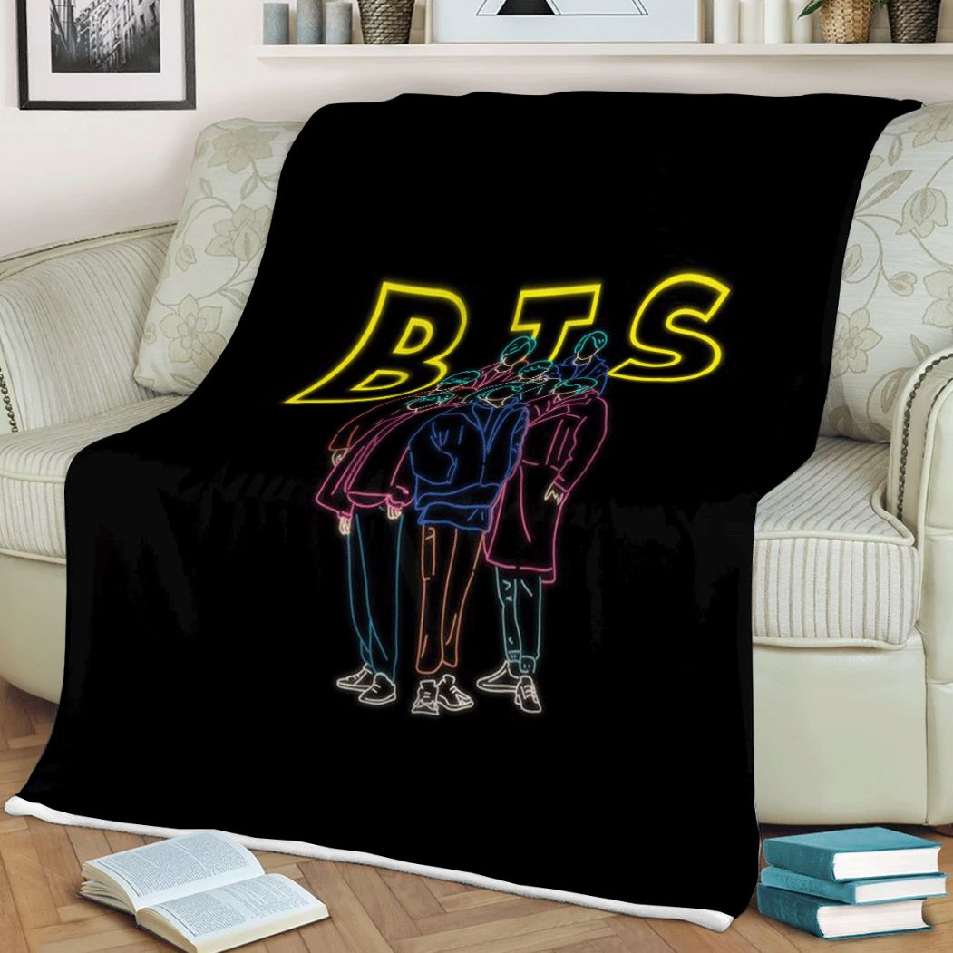 Bts Bt21 Bangtan Army Fan Art Cartoon Neon Christmas Comfy Sofa Throw Blanket